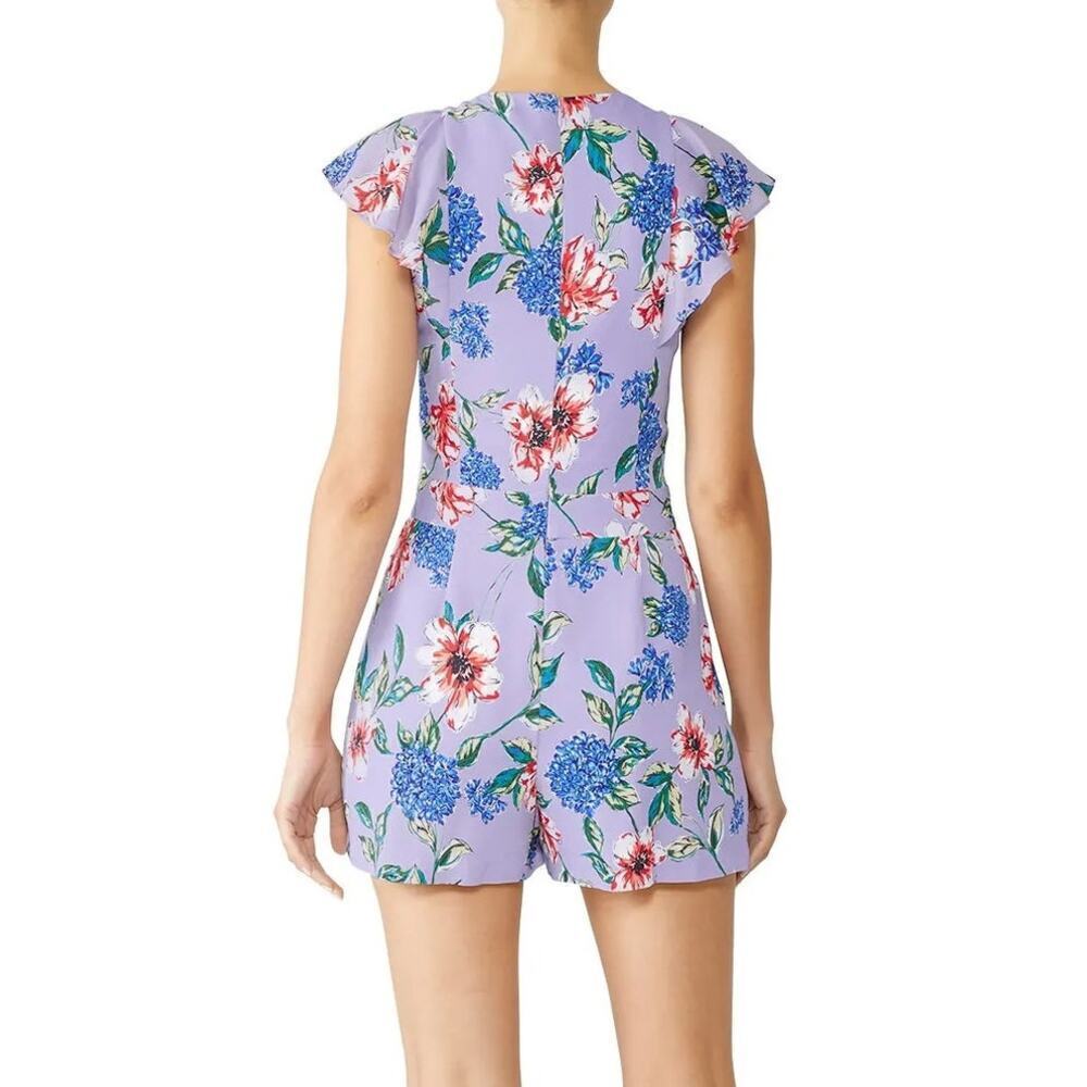 Parker Ana Combo Romper Shorts Flutter Sleeves V-Neck Floral Print Purple 2 - Picture 2 of 10